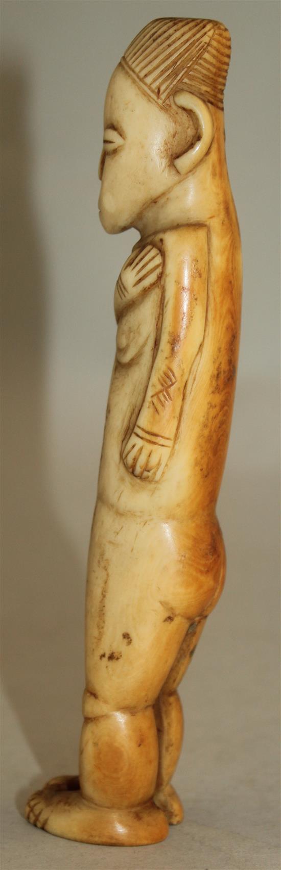 Two 19th century African Chokwe ivory Tephele or divination figures, 3.5in.